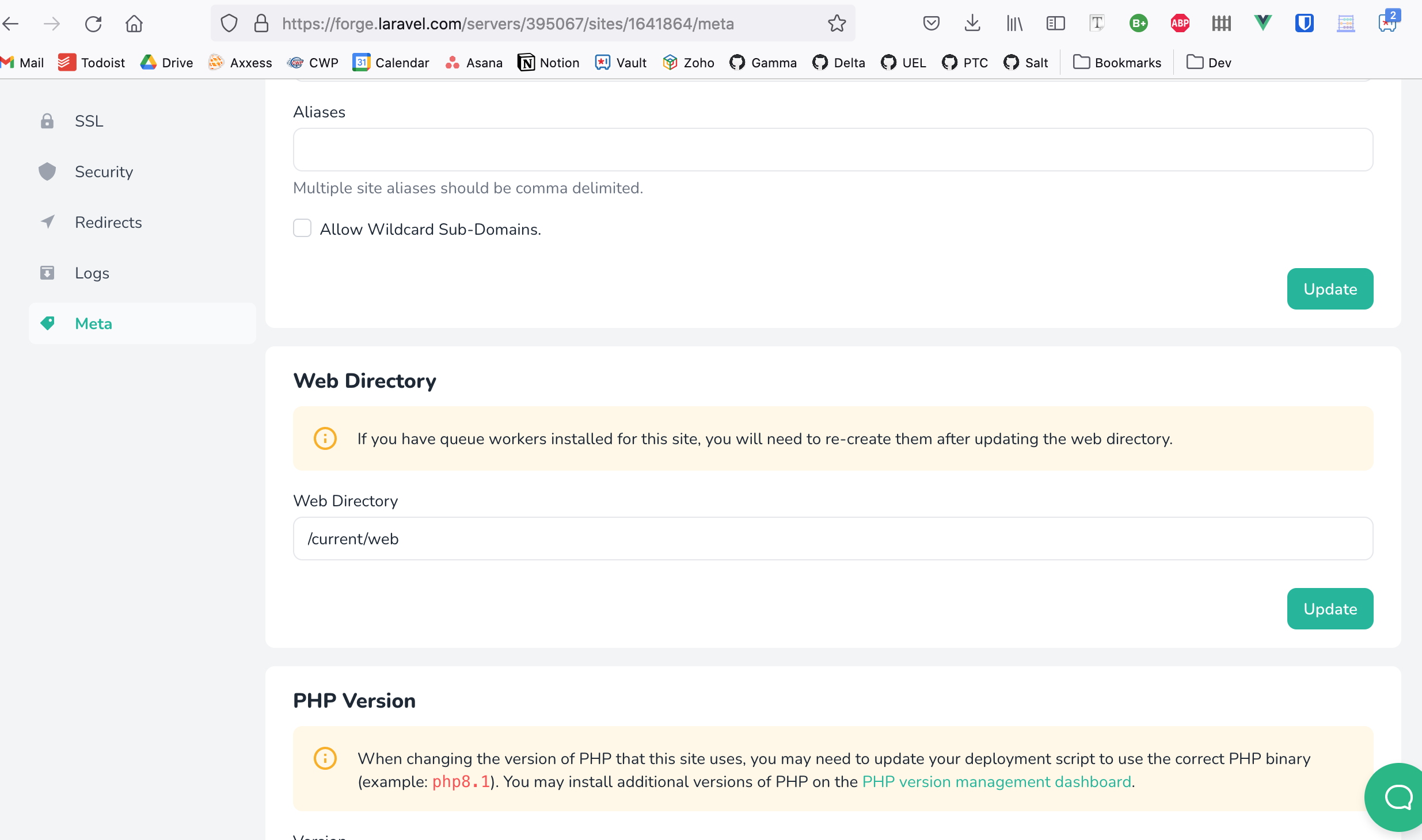 Change web directory