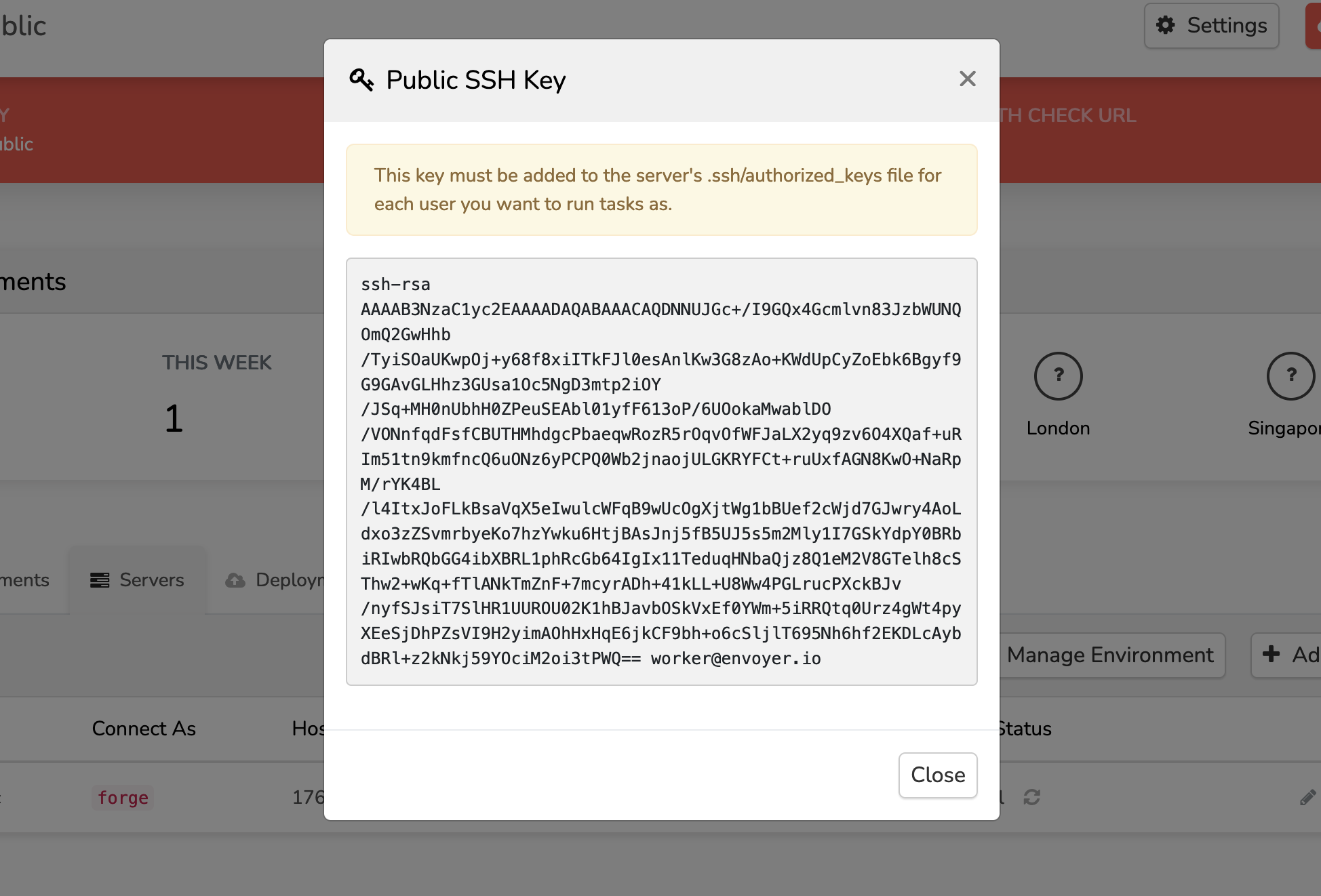 Envoyer - Show SSH Key