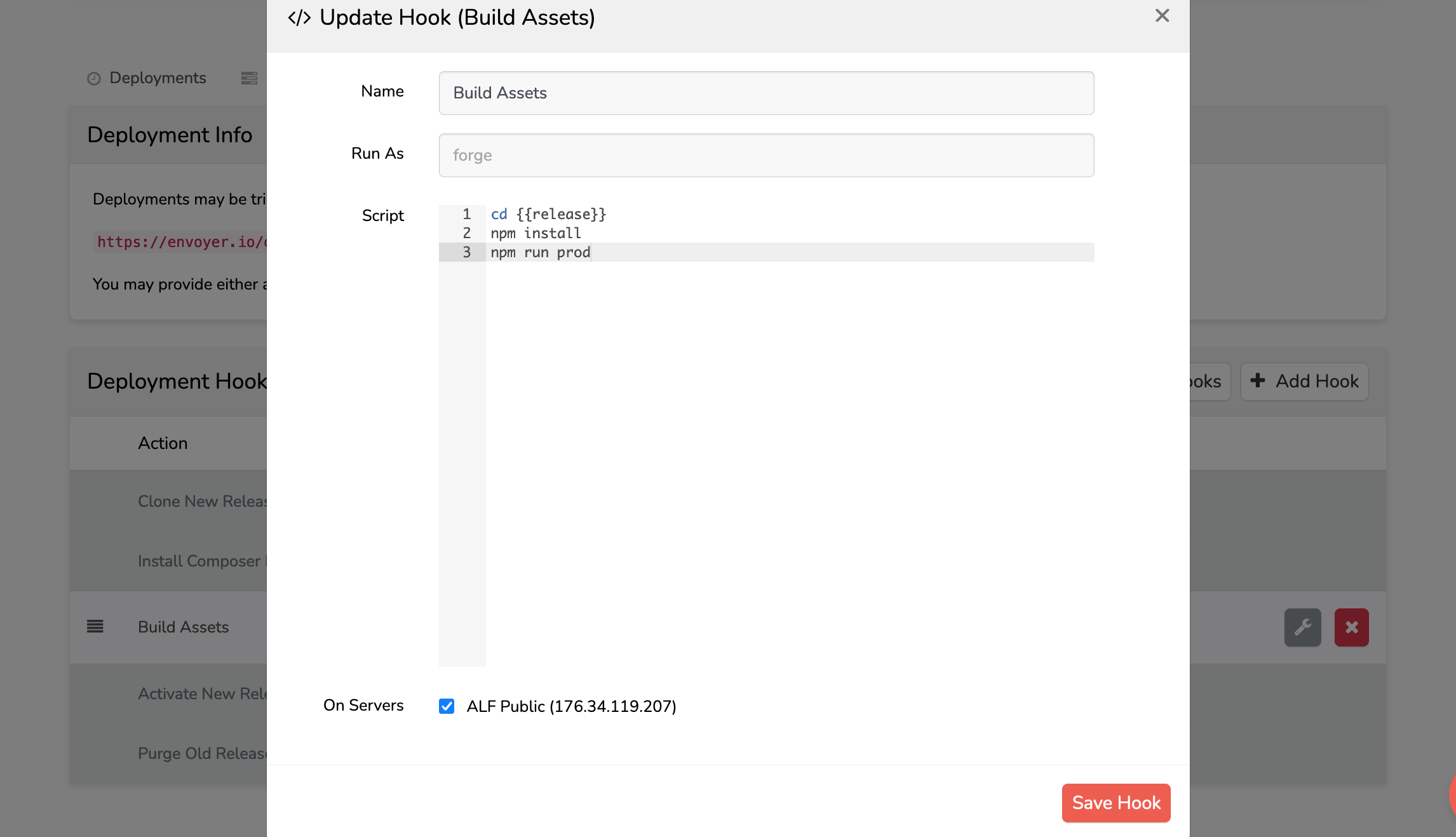 Envoyer - Update Hook