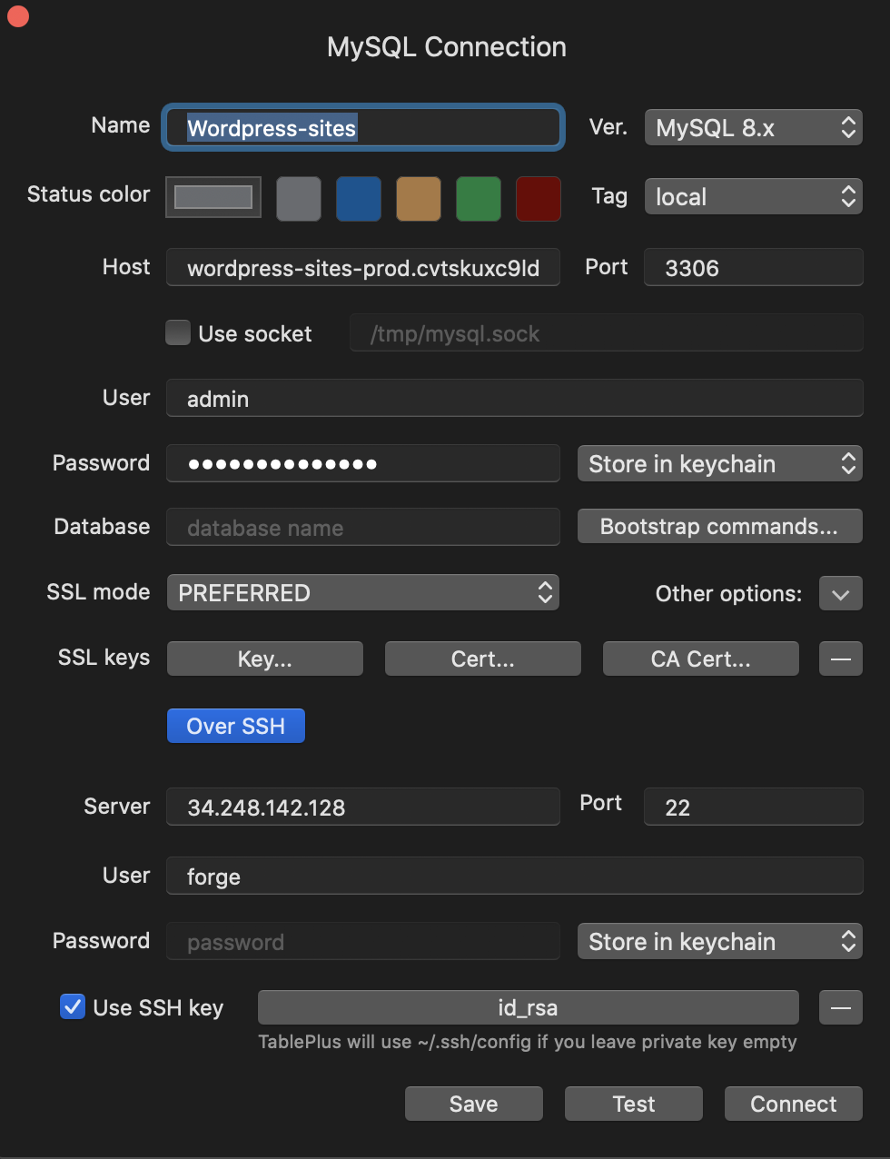 TablePlus connection