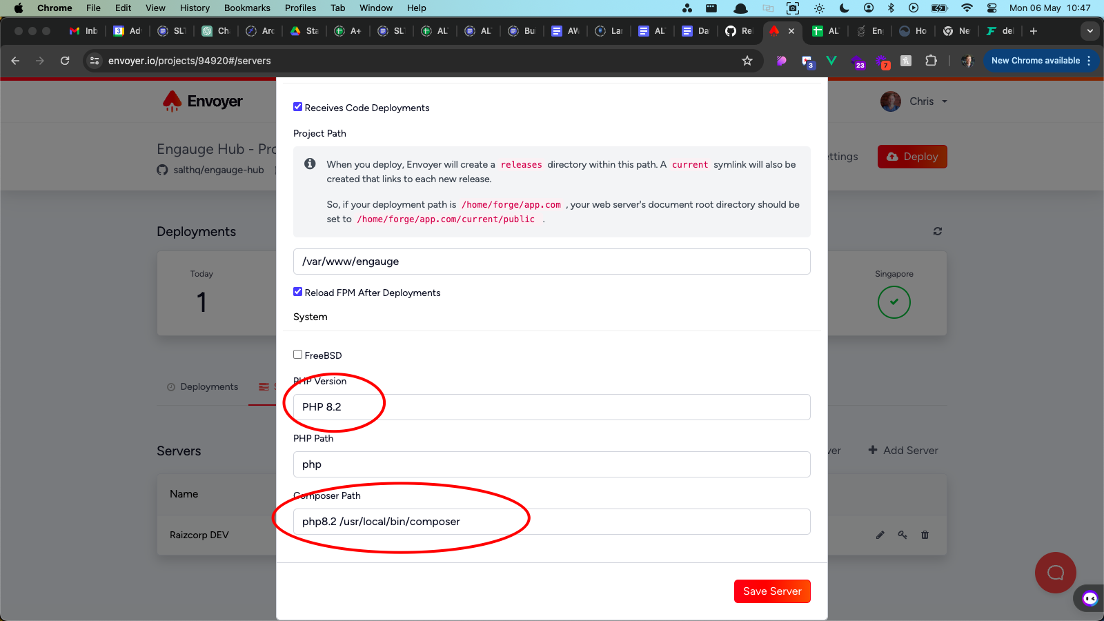 Envoyer Server Config